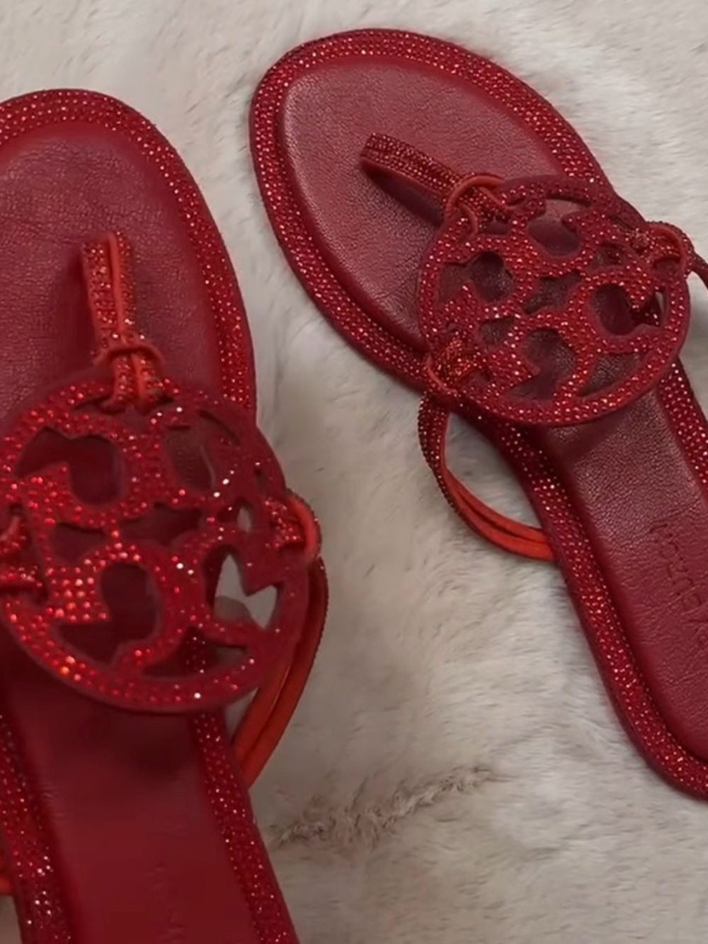 Women's Red Embellished Leather Sandals